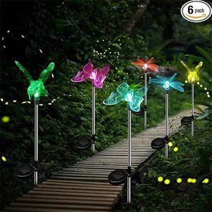 6 Pack Garden Lights for Outdoor Decorative, Solar Powered Butterfly Dragonfly